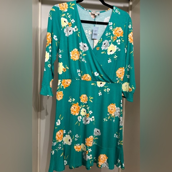 Ann Taylor LOFT Outlet Women’s Floral Green Wrap Dress Size 10 Petite - Picture 7 of 9